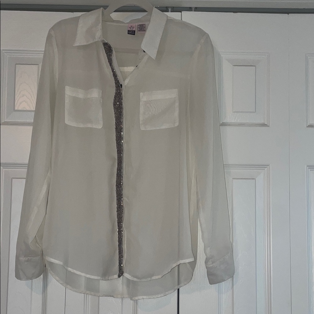 Love on a Hanger White Button Down Shirt with Black Detail